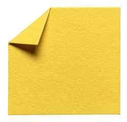 Yellow isolated cut out blank paper note cardboard with folded corner dog-ear earmark and copy space for text, transparent png background design element