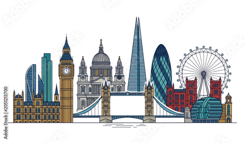 London City Skyline Silhouette and Architectural Collection Vector Design