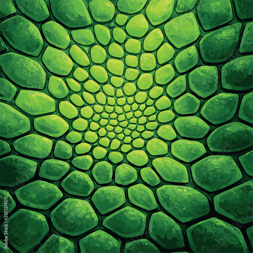 Abstract Green Reptile Scale Pattern Background with Spiral Mosaic Texture, Organic Geometric Design, Nature Inspired Decorative Artwork