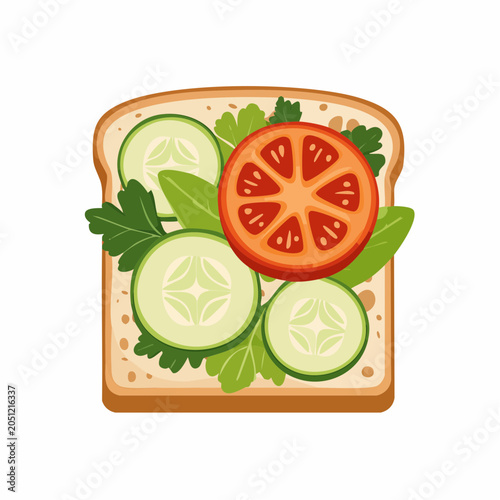 Delicious Open-Faced Sandwich With Fresh Tomato and Cucumber Slices