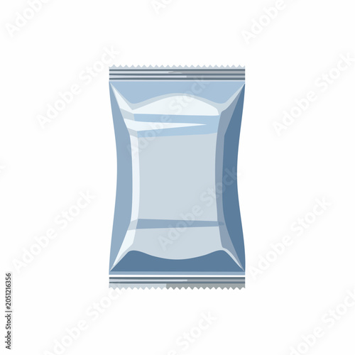 Flexible foil packet illustration, ideal for single-serve snacks, spices, or condiments packaging concept