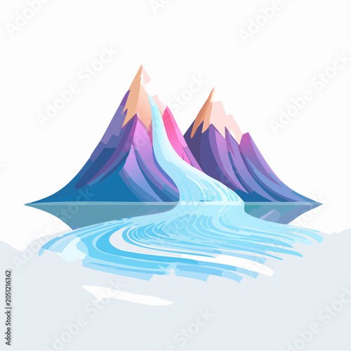 Majestic Mountains and Flowing River Landscape Illustration