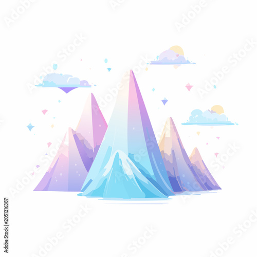 Pastel Peaks A Serene Illustration of Snow-Capped Mountains Under a Gentle Sky