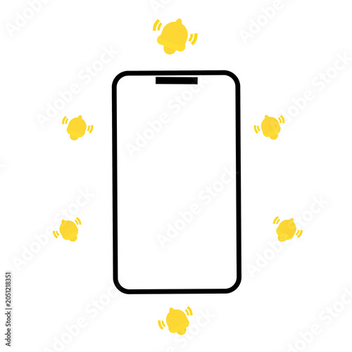 Foto スマートフォンを囲む通知ベルアイコンのイラスト素材