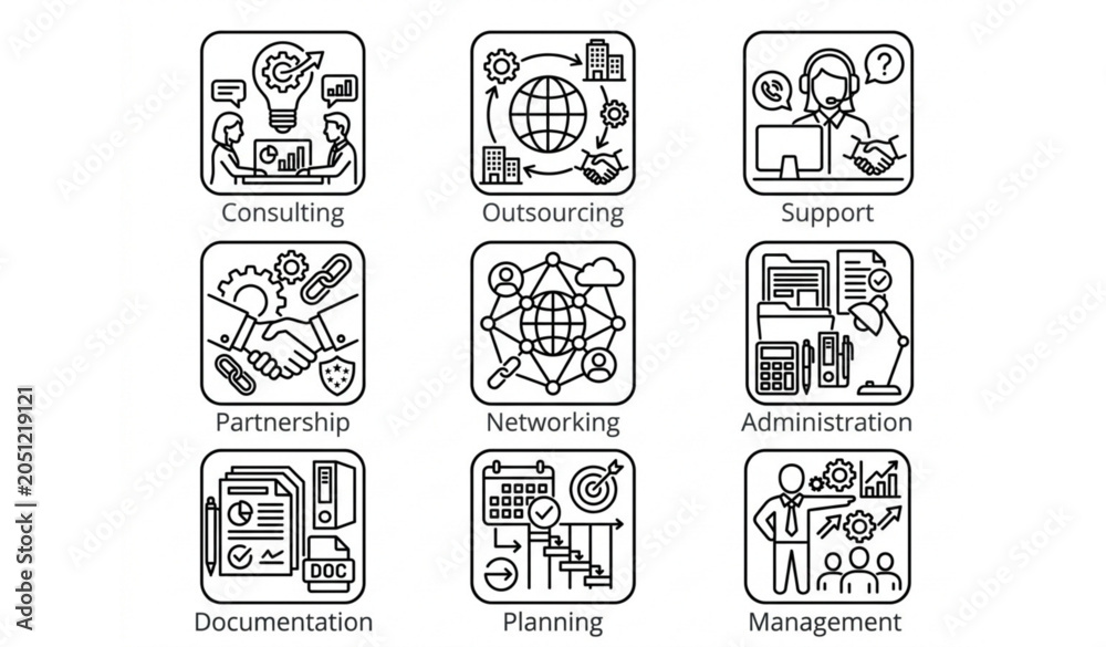 Obraz premium Enterprise Business Services Line Icon Collection Editable Stroke Vector Pack