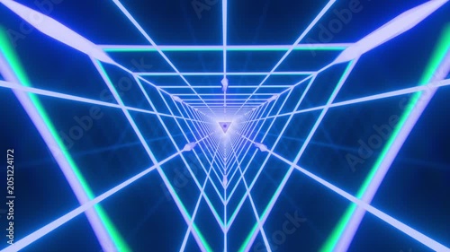 Abstract Neon Triangle Grid Tunnel Futuristic Tech Motion Background. Loopable. 4K