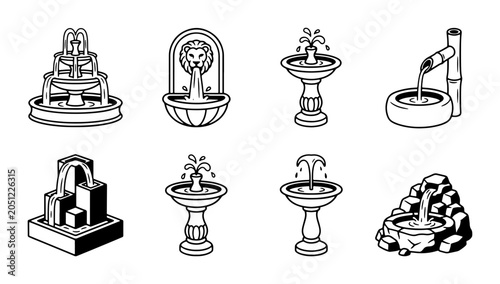 Bild auf Leinwand Garden Fountains Collection, Water Features Set, Decorative Outdoor Elements, 8