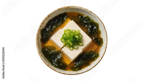 Konstfotografi Tofu and seaweed soup with green onions in a bowl