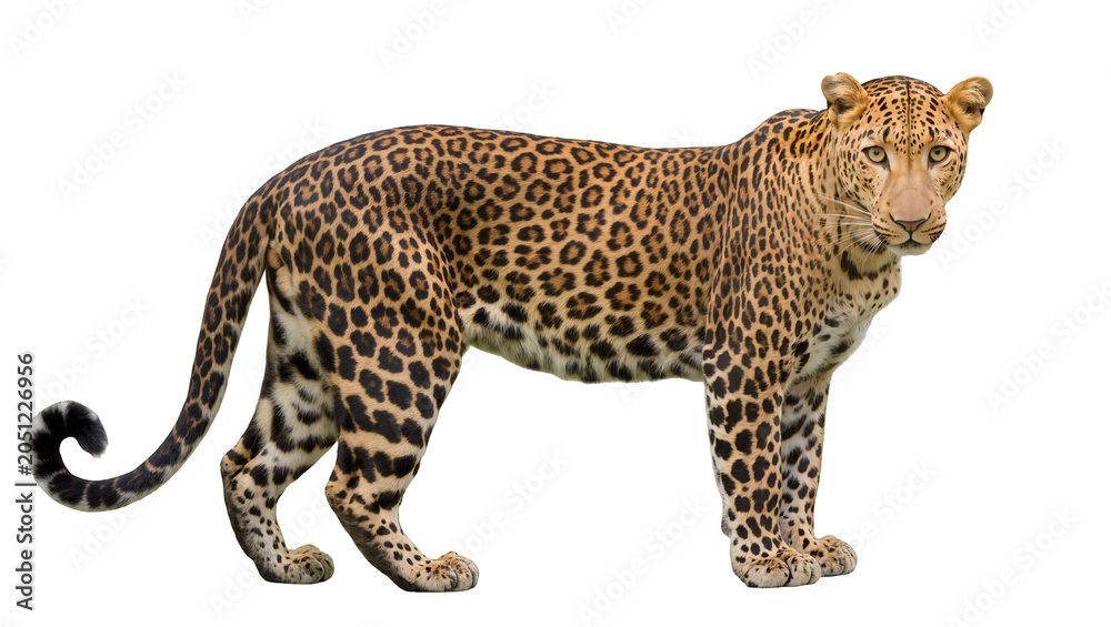 Fototapeta premium Leopard standing profile view with spotted fur