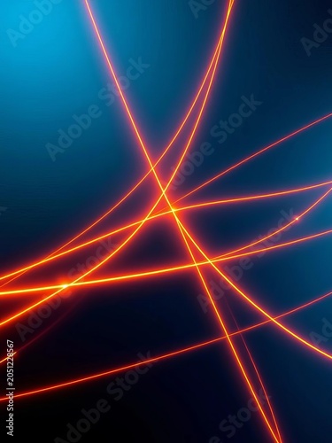 Glowing orange lines crisscross a sleek, dark blue backdrop, evoking futuristic technology and modern network design, technology, orange