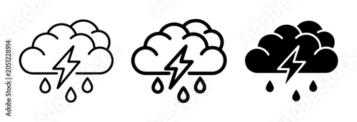 фотографія Stormy Weather Icons: Lightning, Rain Clouds, and Thunderstorm Symbols
