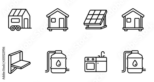 Foto Tiny House Icons, Mobile Home Vector Set, Eco-Friendly Living Graphics, Sustaina