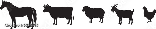 Farm animals silhouette set featuring horse cow sheep goat and chicken silhouette livestock