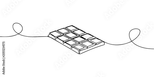 Fotografie chocolate bar continuous one line drawing, Minimalist chocolate bar sketch in one line art style isolated on white background