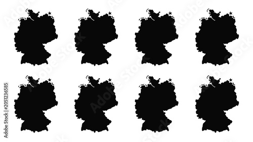 Germany map silhouette with star location marker vector illustration set for infographics.