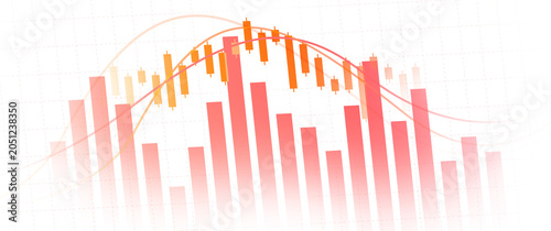 Foto Financial Chart: A dynamic financial chart featuring rising and falling bars and trend lines, illustrating market volatility and investment growth potential