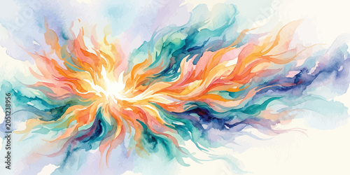 Canvastavla Abstract watercolor explosion in orange and blue tones with art work art piece p