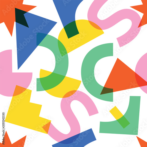 Risograph Abstract Seamless Patterns. Colorful Geometric and Organic Shapes Risograph Style
