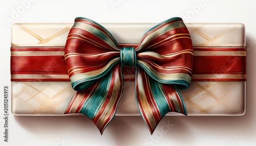 Holiday Gift Decor Isolated On White Christmas Velvet Bow And Stripe Package Design Element