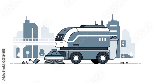 Canvastavla Autonomous Street Sweeper Vector Illustration