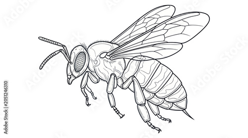Schilderij op canvas Honey Bee Outline Vector Illustration