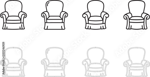 Armchair Outline Vector Set Living Room Furniture Collection