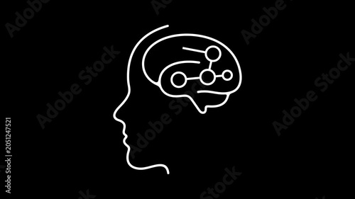 Reinforcement Learning, artificial intelligence and brain, graphic animation. Alpha channel. Transparent background motion design. 4K resolution