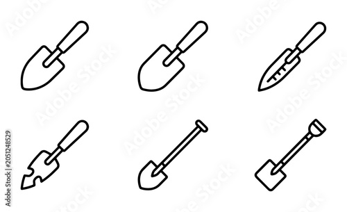 Fotografie Gardening Tools Vector Icons: Trowels, Shovels, Digging Implements, Garden Hand