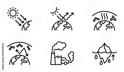Konstfotografi Climate Change Icons, Global Warming Vector Set, Greenhouse Effect, Pollution, M