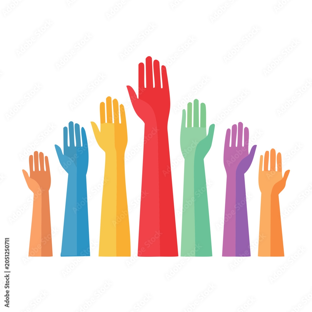 Fototapeta premium Diverse raised hands in flat design style