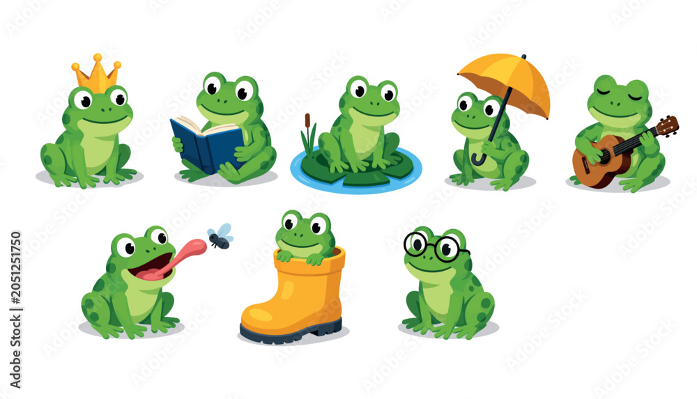 Obraz premium Cartoon frogs various activities.