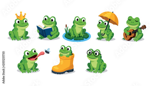 Cartoon frogs various activities.