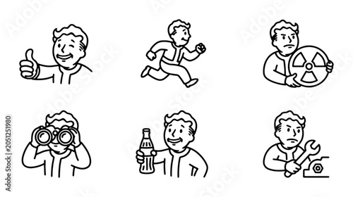 Canvas Print Vault Boy Icons, Thumbs Up, Running, Radiation, Binoculars, Beer, Wrench, Vector