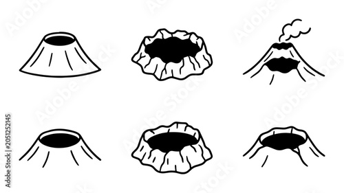 Volcano Icons Set, Crater Illustrations, Eruption Graphics, Geological Formations, Natural Disaster Symbols