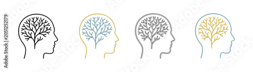 Photos Two colorful brain icons with blue and yellow colors on a black background isola