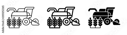 Foto Combine Harvester Icon Set, Agricultural Machinery Vector Graphics, Wheat Field