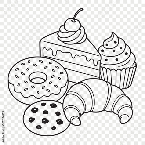 Sweet bakery products selection with donut cake and cookie