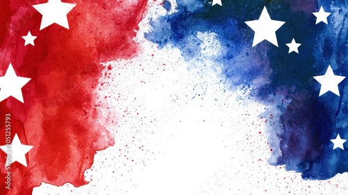 Abstract design with red, white, and blue colors and stars on a white background for celebration or event