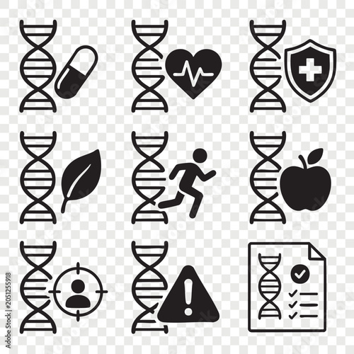 Medical genetics and healthcare line icons with heart symbol