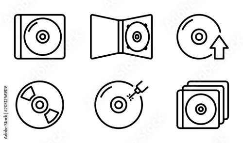 CD DVD Icons, Digital Media Storage, Disc Cases, Data Transfer Vector Set