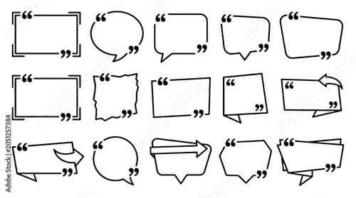 Set of hand drawn quote speech bubble frames and text boxes