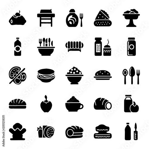 Food icons showcase various culinary items on a table setting