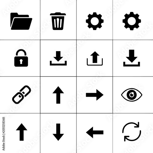 Black icons on a white background showcase various computer symbols