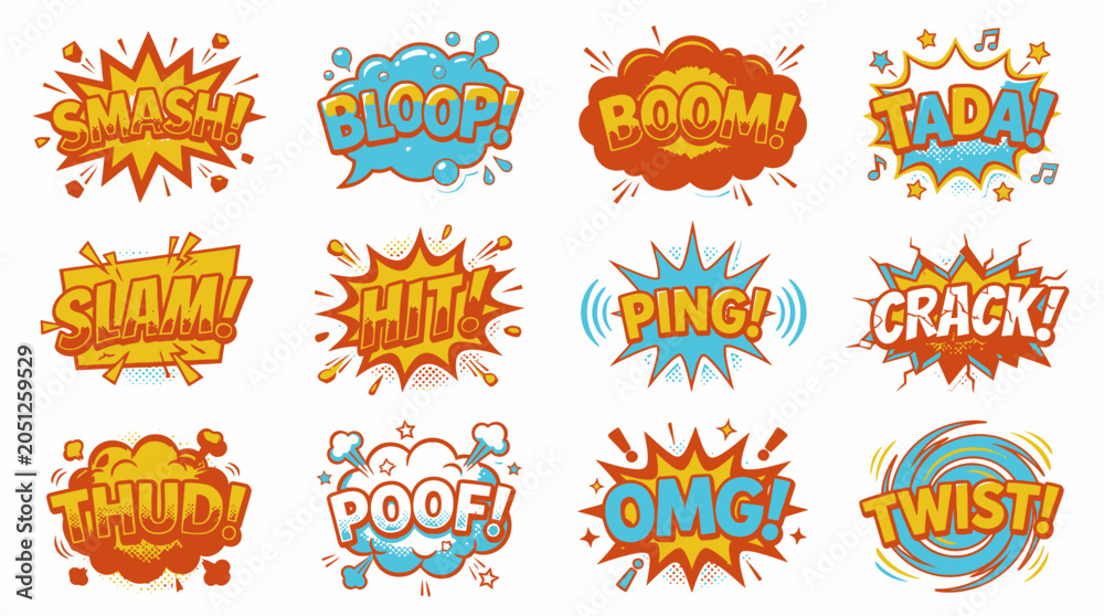 Fototapeta premium Retro comic book speech bubble and explosion set.