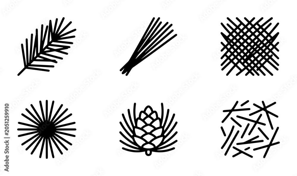 Obraz premium Nature Icons Set: Pine Branch, Needles, Pinecone, Abstract Textures, Organic Elements