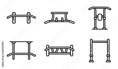 Foto Street Workout Equipment Icons, Outdoor Gym Gear Set, Fitness Park Apparatus Vec