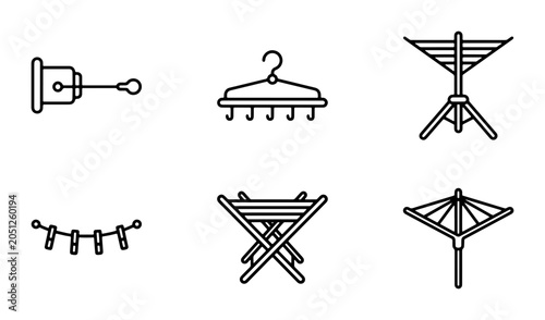 Obraz na płótnie Laundry Drying Racks, Clotheslines, Hangers, Pegs Icons: Household Utility Vecto