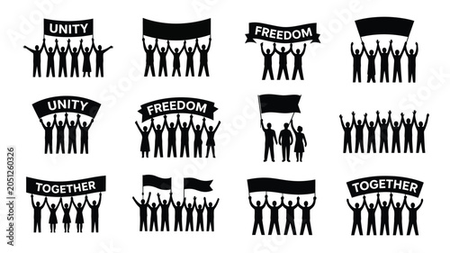 Принти на полотні People protest vector silhouettes, revolution and human rights rally, unity and freedom struggle