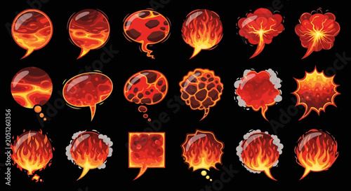 Volcanic Magma and Flame Comic Speech Bubbles Vector Set