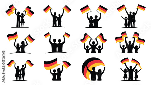 Foto People cheering with german flags showing patriotism and national pride